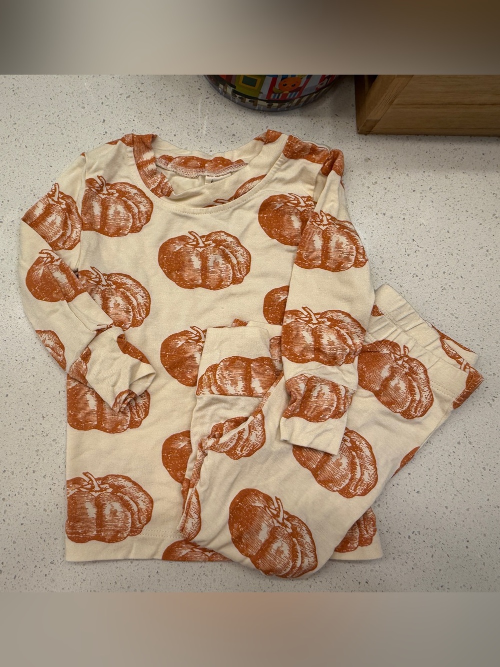 kate quinn Cream Set with Rust-Orange Pumpkin Print
